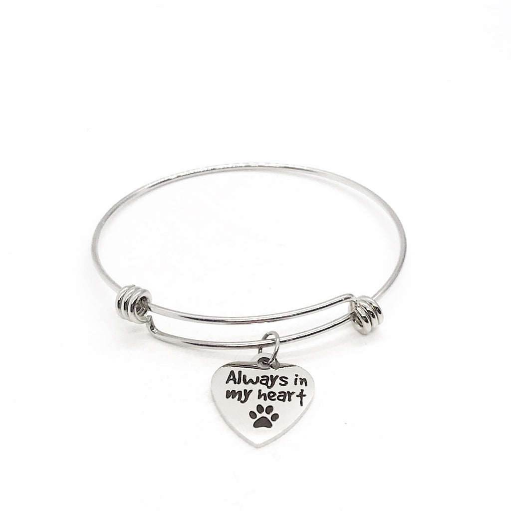 Pet Memorial Gift, Always In My Heart Bracelet, Pet Loss Gift, Dog Loss Gift, Cat Loss Gift, Dog Memorial, Cat Memorial, Charm Bangle