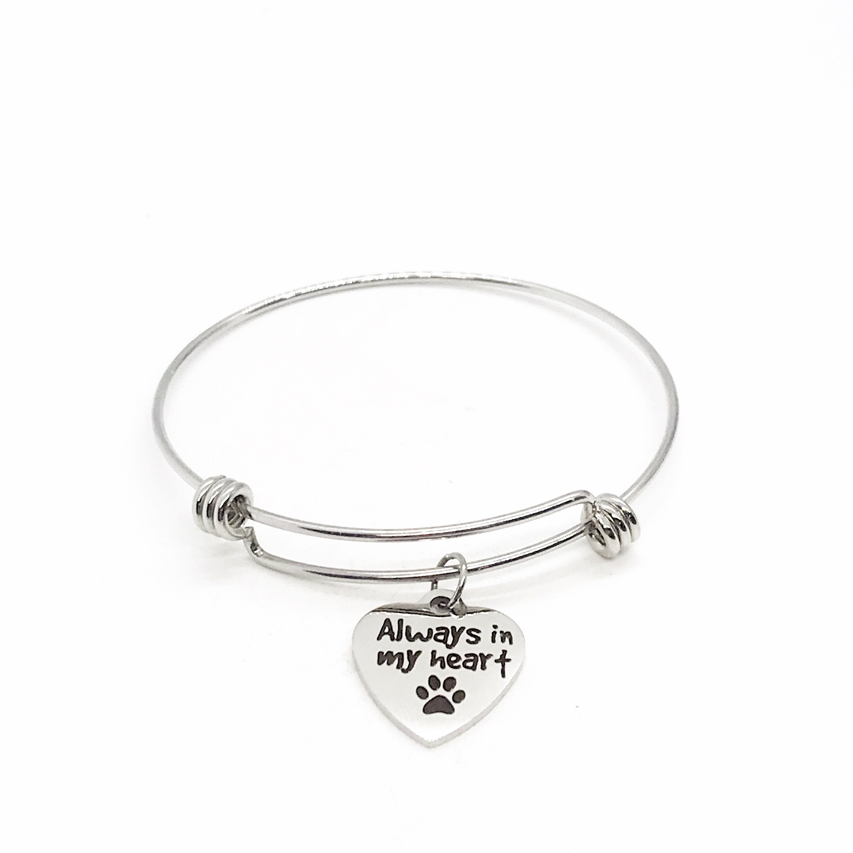 Pet Memorial Gift, Always In My Heart Bracelet, Pet Loss Gift, Dog Loss Gift, Cat Loss Gift, Dog Memorial, Cat Memorial, Charm Bangle