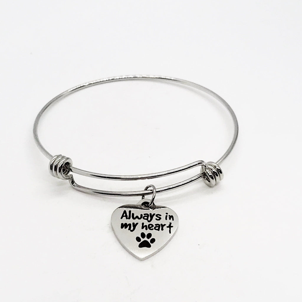 Pet Memorial Gift, Always In My Heart Bracelet, Pet Loss Gift, Dog Loss Gift, Cat Loss Gift, Dog Memorial, Cat Memorial, Charm Bangle