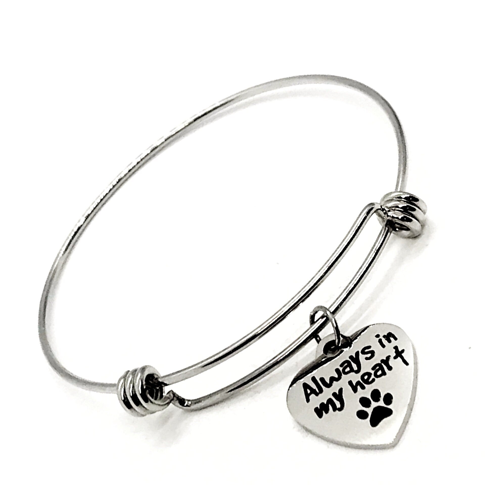 Pet Memorial Gift, Always In My Heart Bracelet, Pet Loss Gift, Dog Loss Gift, Cat Loss Gift, Dog Memorial, Cat Memorial, Charm Bangle