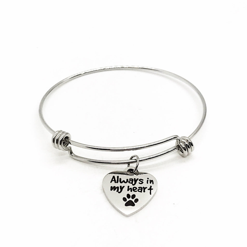 Pet Memorial Gift, Always In My Heart Bracelet, Pet Loss Gift, Dog Loss Gift, Cat Loss Gift, Dog Memorial, Cat Memorial, Charm Bangle