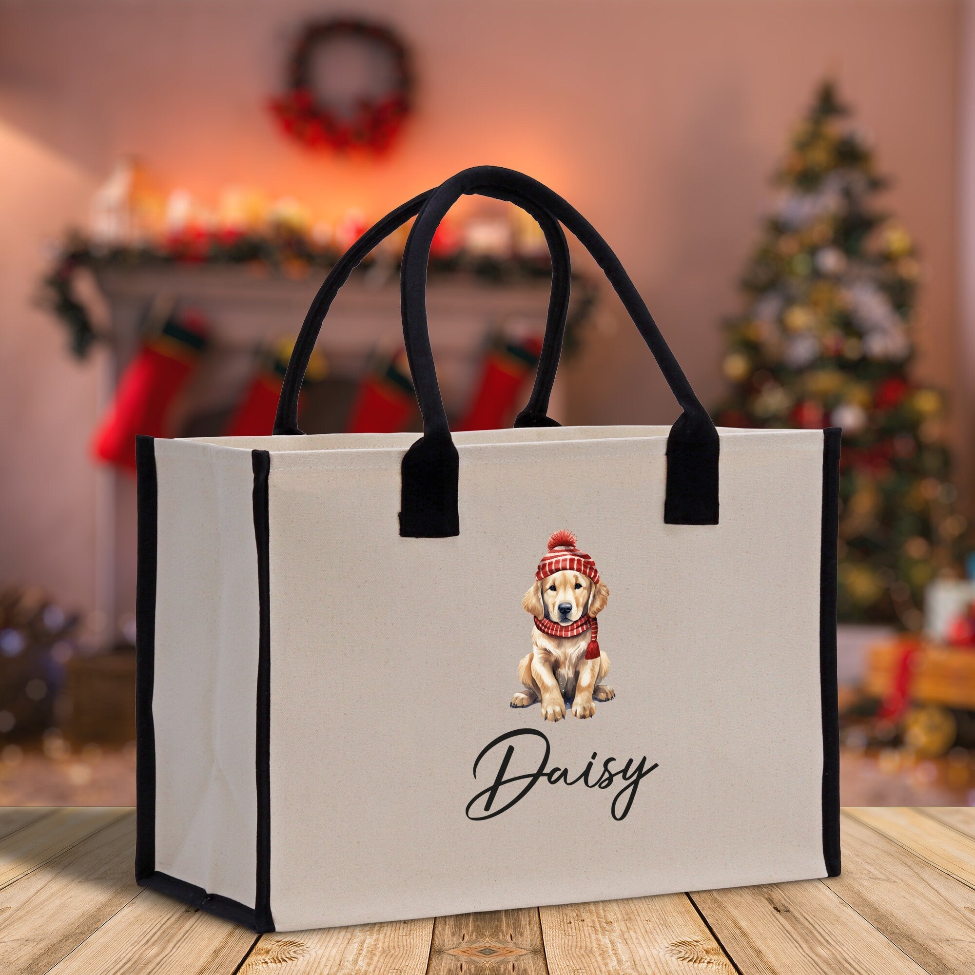 Baby Golden Retriever Custom Name Custom Cotton Canvas Tote Bag Custom Pet Lover Gift Pet Portrait Bag Personalized Pet Owner Gift Tote Bag