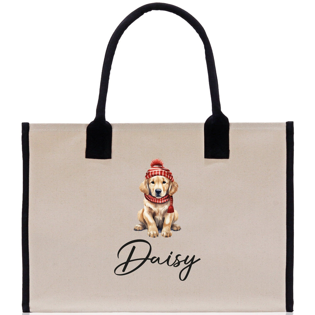 Baby Golden Retriever Custom Name Custom Cotton Canvas Tote Bag Custom Pet Lover Gift Pet Portrait Bag Personalized Pet Owner Gift Tote Bag