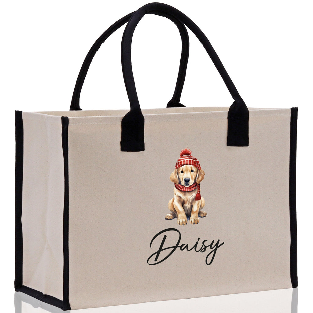 Baby Golden Retriever Custom Name Custom Cotton Canvas Tote Bag Custom Pet Lover Gift Pet Portrait Bag Personalized Pet Owner Gift Tote Bag