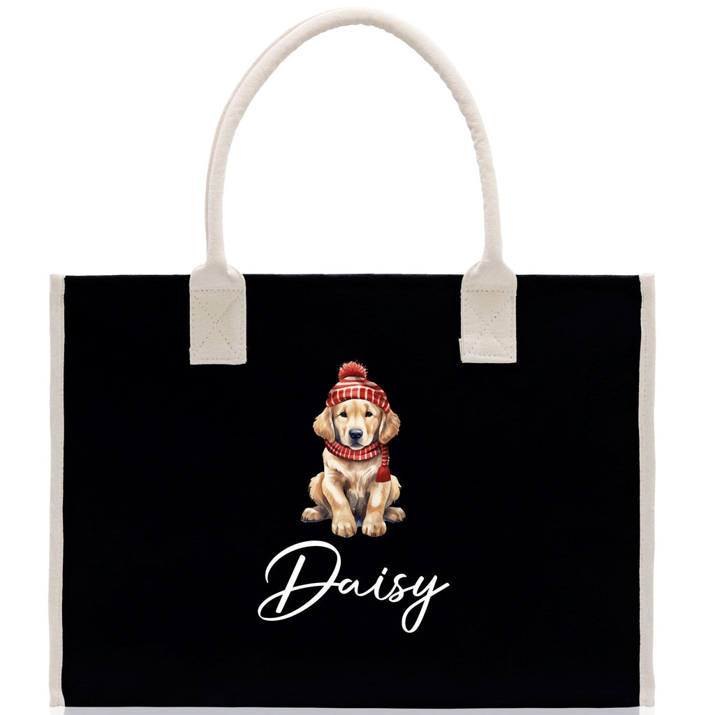 Baby Golden Retriever Custom Name Custom Cotton Canvas Tote Bag Custom Pet Lover Gift Pet Portrait Bag Personalized Pet Owner Gift Tote Bag