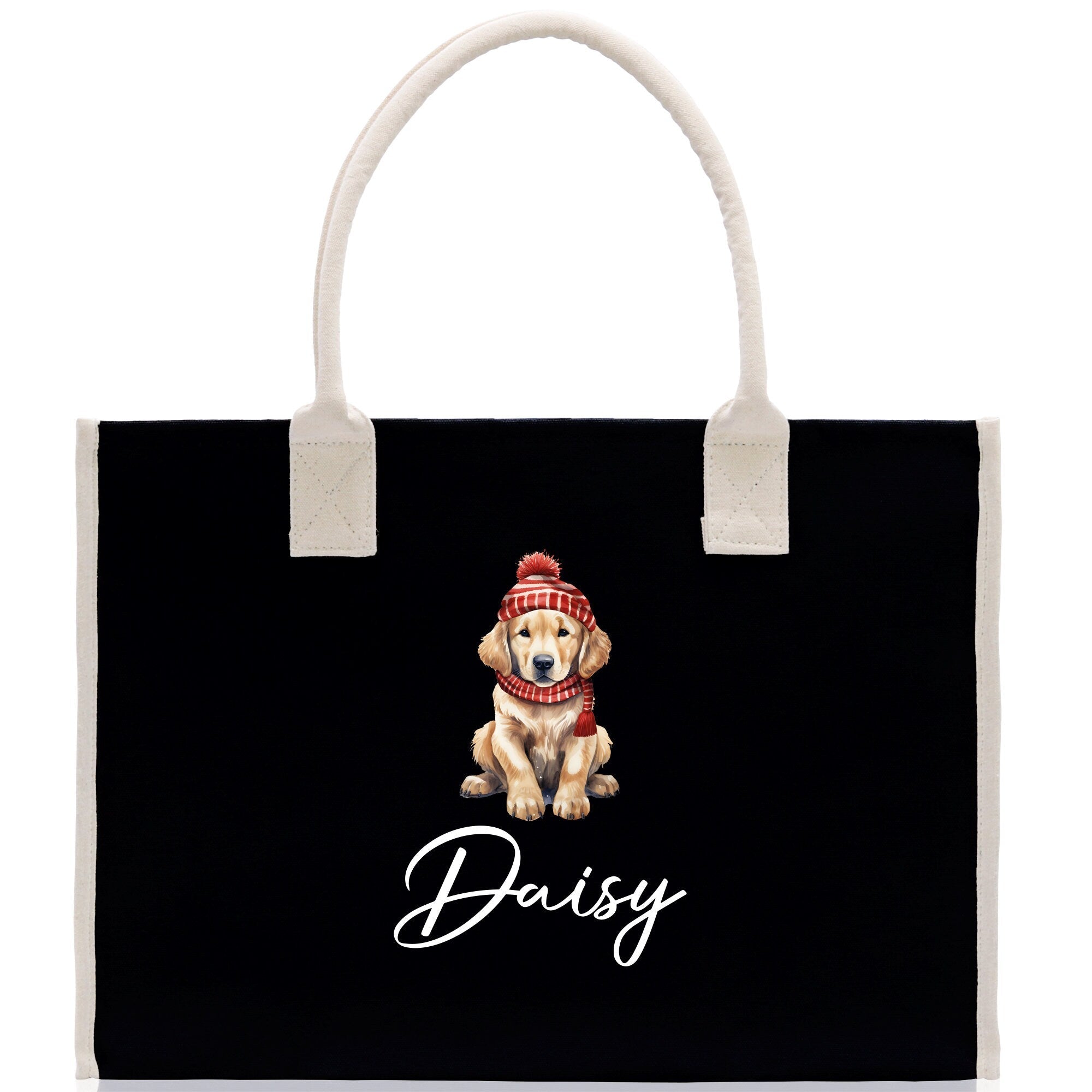 Baby Golden Retriever Custom Name Custom Cotton Canvas Tote Bag Custom Pet Lover Gift Pet Portrait Bag Personalized Pet Owner Gift Tote Bag