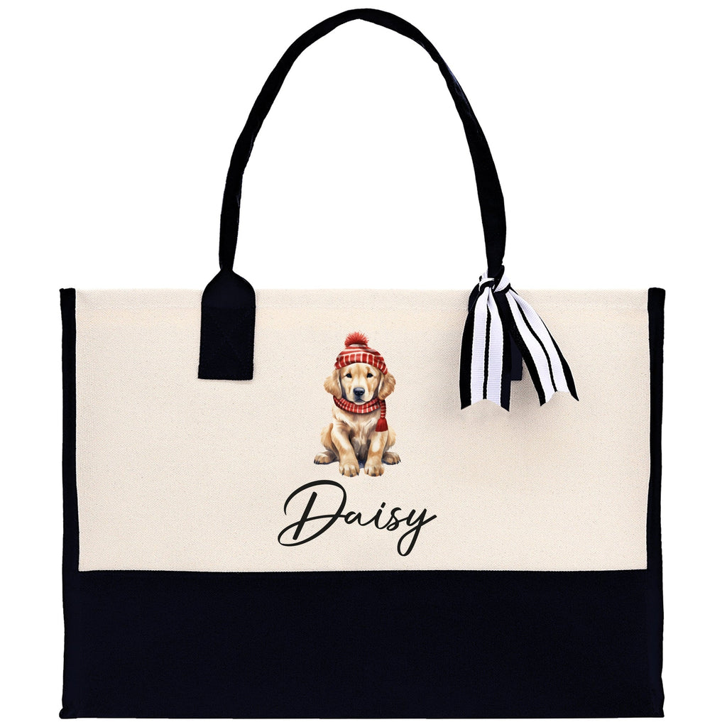 Baby Golden Retriever Custom Name Dog Cotton Canvas Tote Bag Custom Pet Lover Gift Pet Portrait Bag Personalized Pet Owner Gift Tote Bag