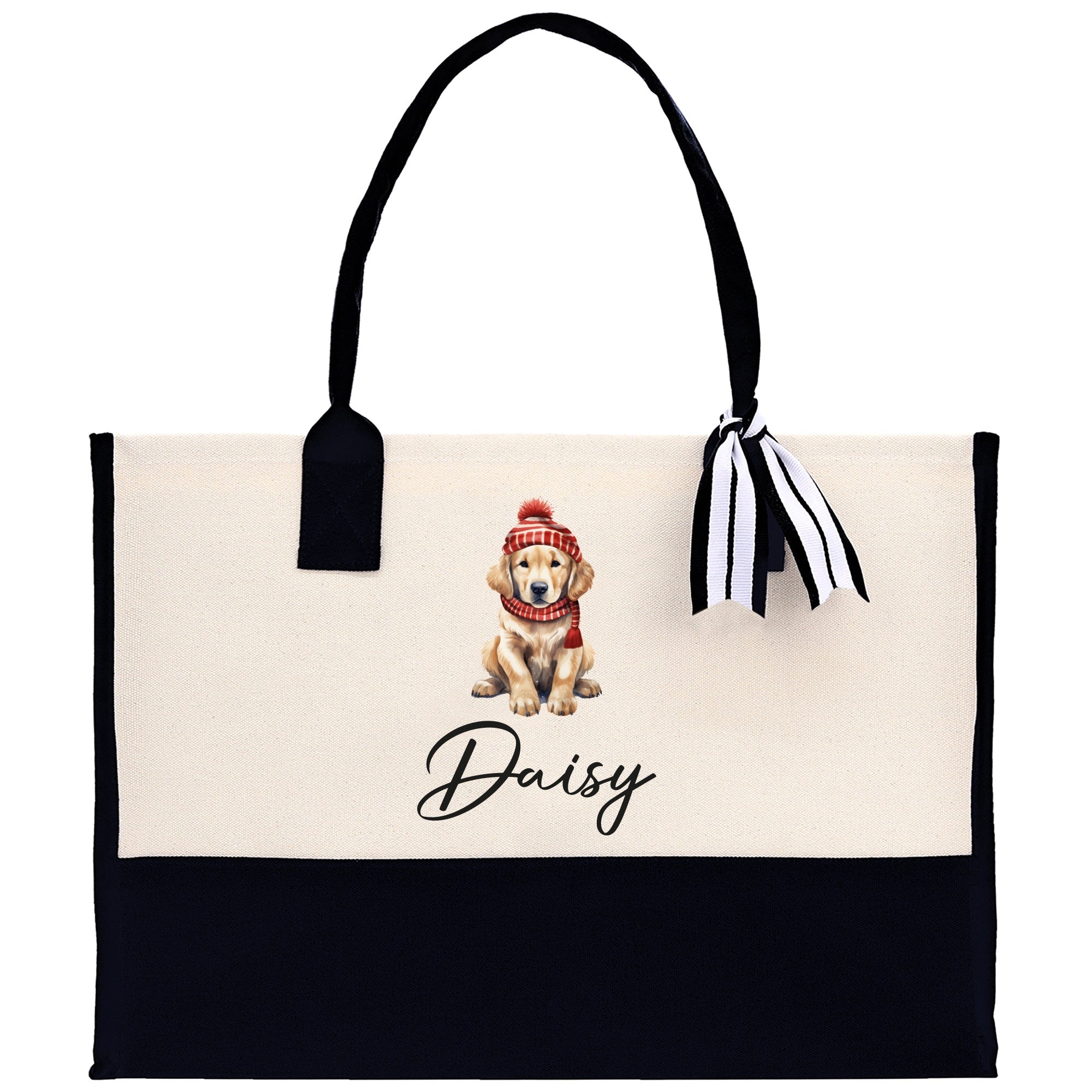 Baby Golden Retriever Custom Name Dog Cotton Canvas Tote Bag Custom Pet Lover Gift Pet Portrait Bag Personalized Pet Owner Gift Tote Bag