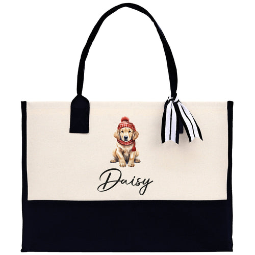 Baby Golden Retriever Custom Name Dog Cotton Canvas Tote Bag Custom Pet Lover Gift Pet Portrait Bag Personalized Pet Owner Gift Tote Bag