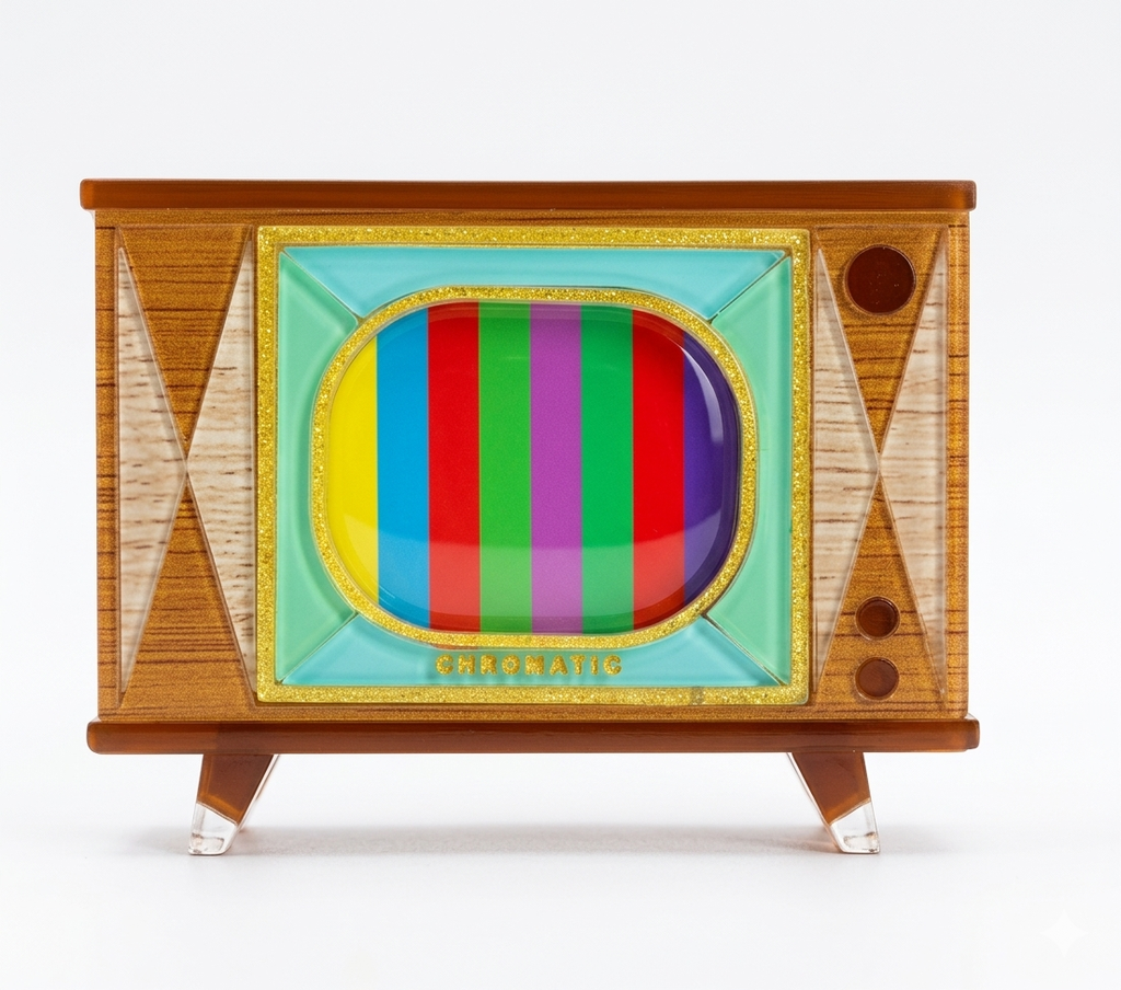 Tune In Customizable Retro TV Brooch by Lipstick & Chrome — Personalized Acrylic Pin